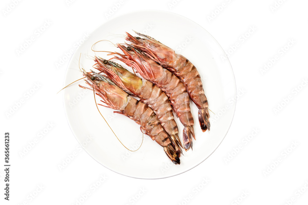 Ingredient Of Four Shrimp On The Plate Without Background Ingredient Of Four Shrimp On The Plate Without Background