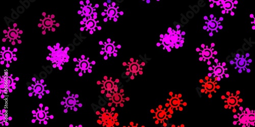 Dark pink, red vector background with covid-19 symbols.