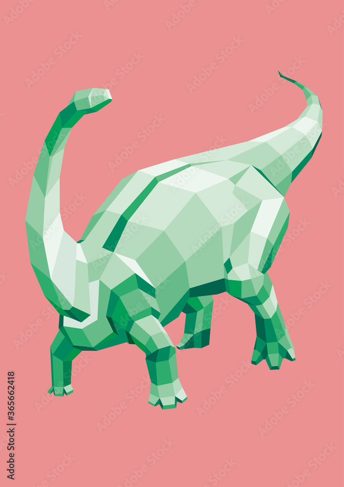Fototapeta premium Low poly illustration with green decorative diplodocus silhouette on the beautiful abstract background