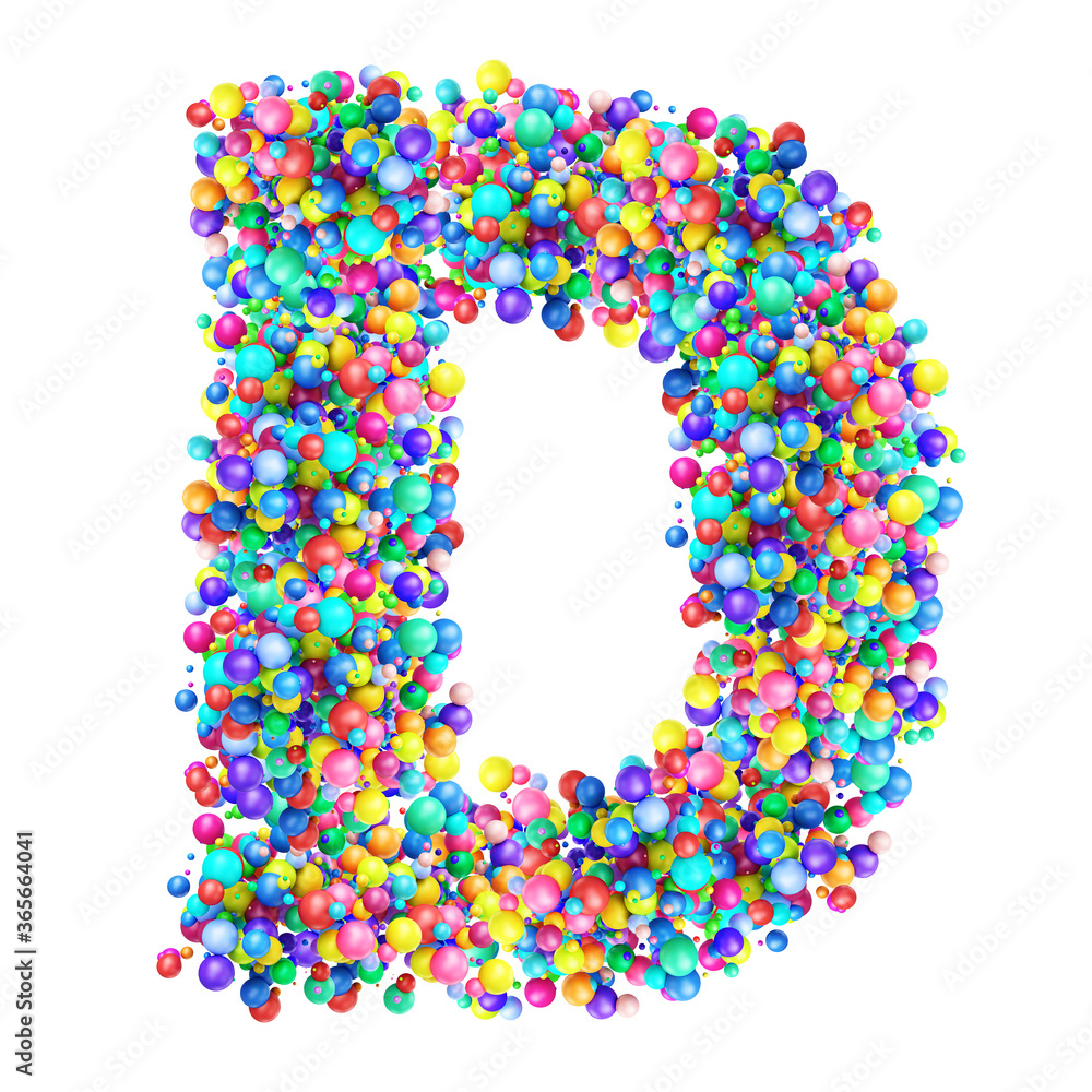 Alphabbet letters from group of multicolor balls. Letter D