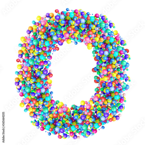 Alphabbet letters from group of multicolor balls. Letter O