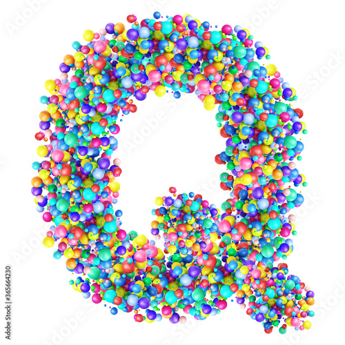 Alphabbet letters from group of multicolor balls. Letter Q