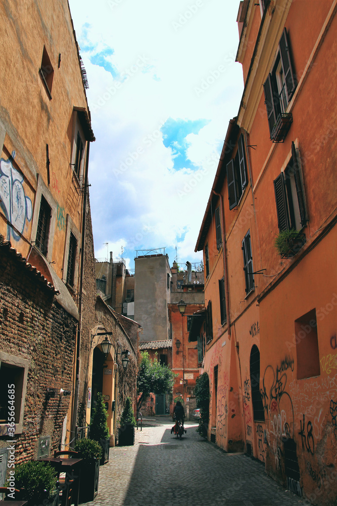 Trastevere alley in the Rome district.