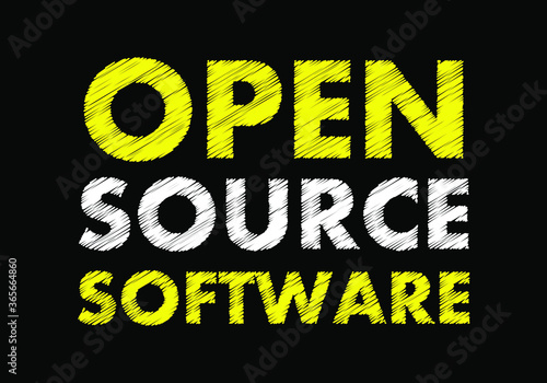 Open source software  writing text on black chalkboard. vector illustration 