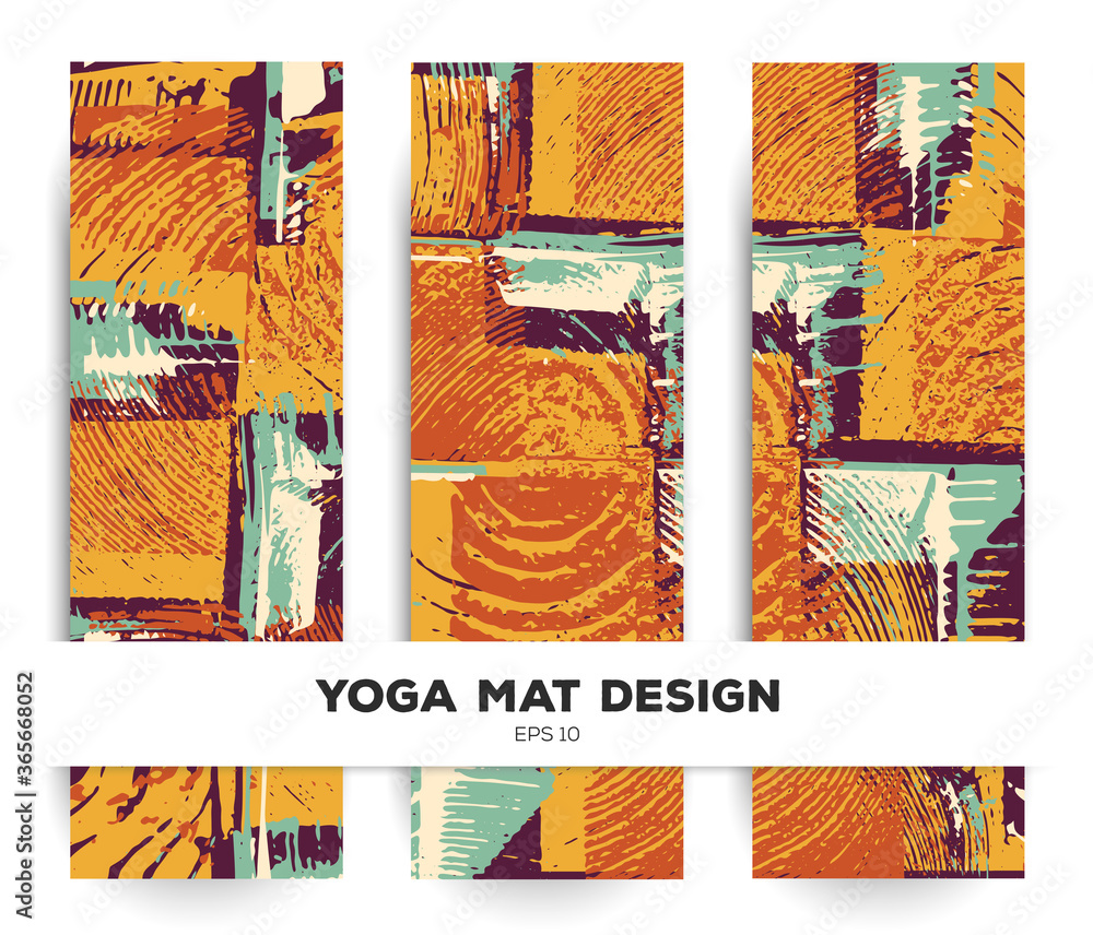 Yoga mat design. Abstract psychedelic pattern. Bold grunge print. Creative meditation equipment. 183x61. Vector eps10.