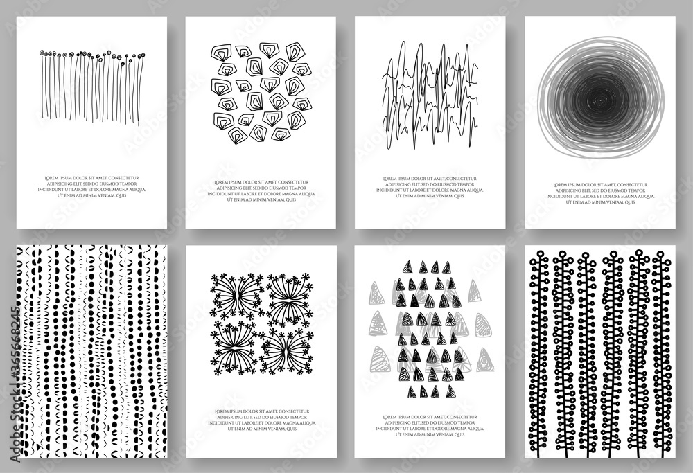 Freehand vector cards set.