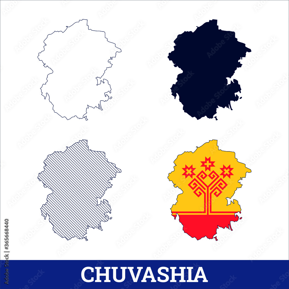 Russian State Chuvashia Map with flag vector