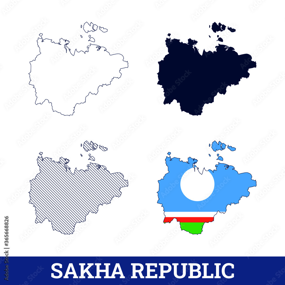 Obraz premium Russian State Sakha Republic Map with flag vector
