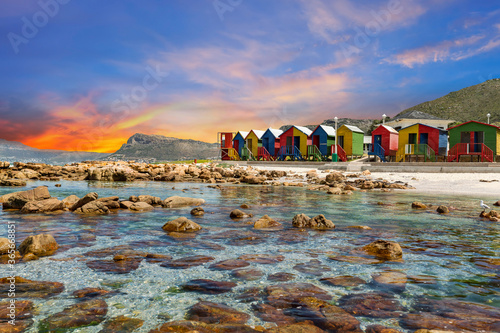 Muizenberg beach huts colourful cabins in Cape Town South Africa