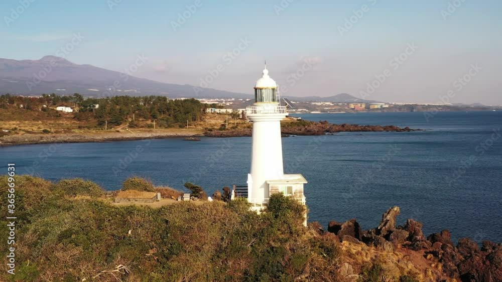 Lighthouse drone shooting Jeju Island ,korea Lighthouse drone shooting Jeju Island ,korea