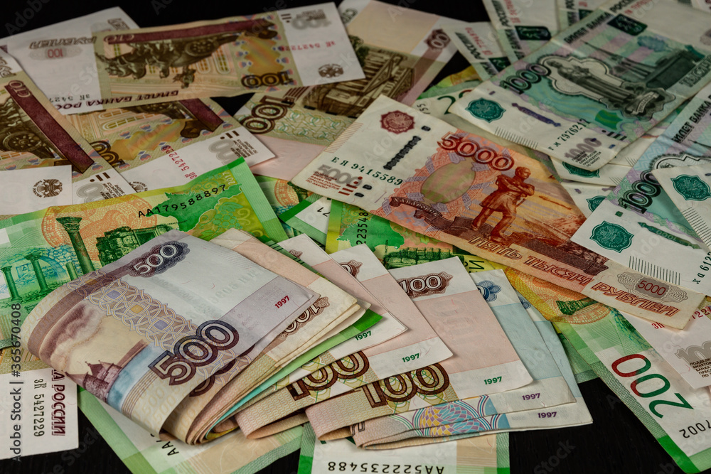 russian money paper rubles lying on the table russian money paper rubles lying on the table