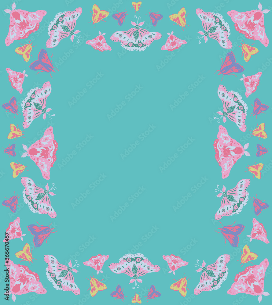 Moths vector rectangle frame for text in pastel colors Moths vector rectangle frame for text in pastel colors