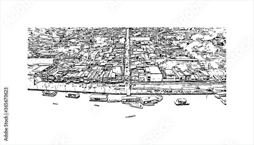 Building view with landmark of The city of Abaetetuba is located in Para State, Brazil. Hand drawn sketch illustration in vector.