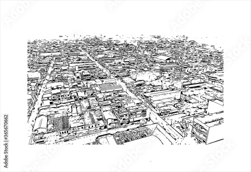 Building view with landmark of The city of Abaetetuba is located in Para State, Brazil. Hand drawn sketch illustration in vector.