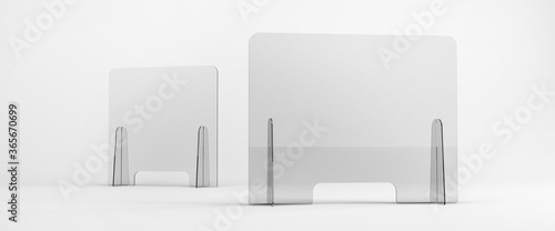 Sneeze guards, social distancing barriers and shields. Transparent Acrylic Display.