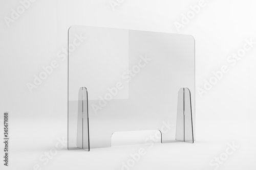 Sneeze guards, social distancing barriers and shields. Transparent Acrylic Display. photo