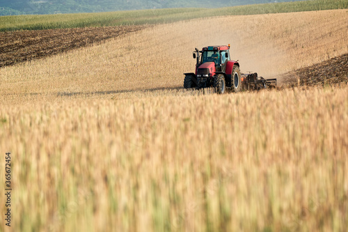 Fotografie tractor tillage in rapeseed field