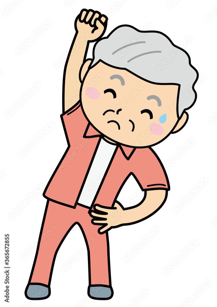 おばあさん02_04（やや困った顔で体操をするおばあさん）