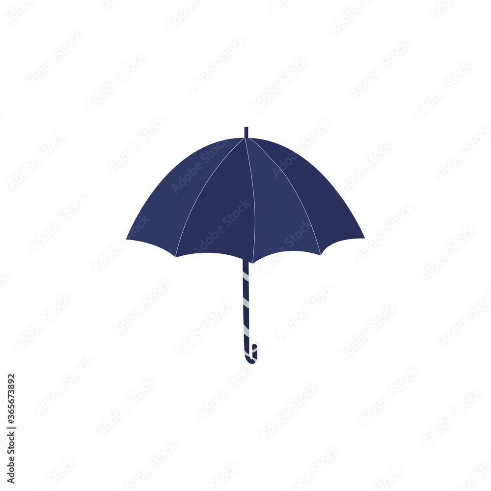 Blue umbrella in one copy. Drawn on a white background. Vector icons for advertising, infographic, presentation, banner, poster, cover.