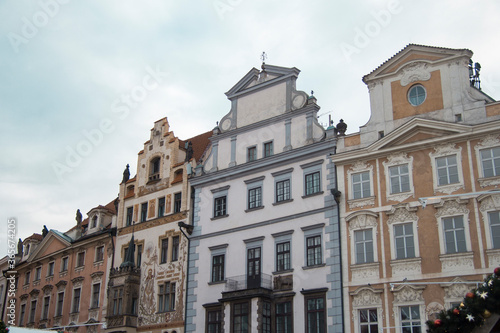 Colorful classic and old residential building facades located in the old town square of Prague Czech Republic Europe