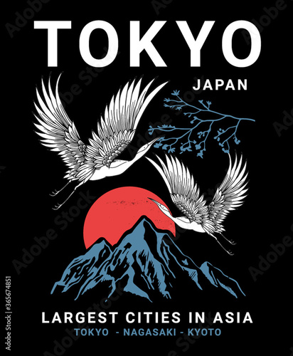 Vector illustration on the theme of Japan, Tokyo for t-shirt and other uses