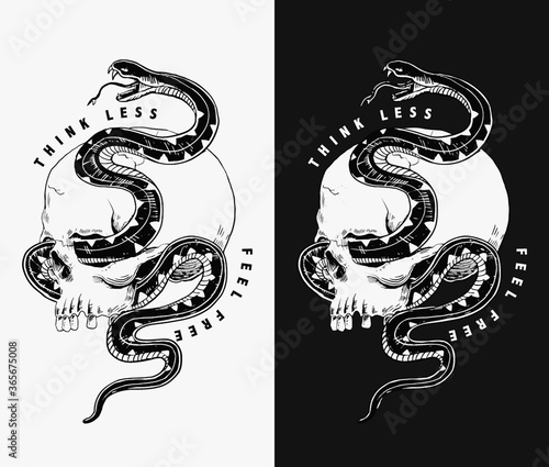 Vector skull and snake illustration for t-shirt prints, posters and other uses.
