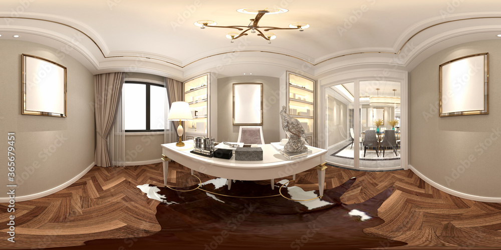 3d render 360 degrees of modern office - obrazy, fototapety, plakaty 