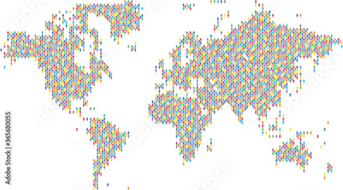 人々が集まったカラフルな世界地図