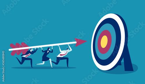 A team carrying the arrow to the target. Business vector illustration.
