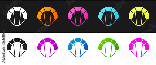 Set Parachute icon isolated on black and white background. Extreme sport. Sport equipment. Vector Illustration.