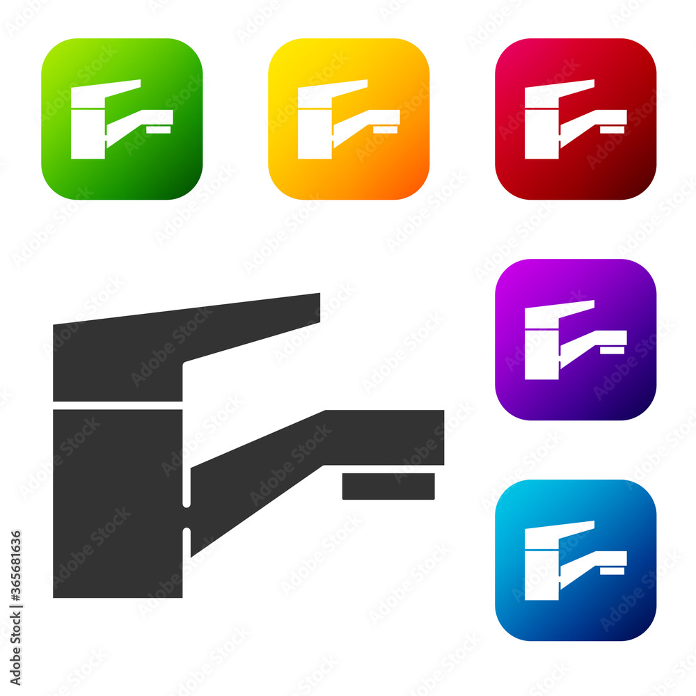 Black Water tap icon isolated on white background. Set icons in color square buttons. Vector Illustration. Black Water tap icon isolated on white background. Set icons in color square buttons. Vector Illustration.