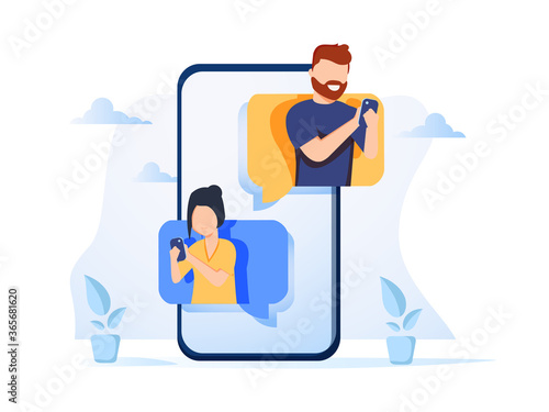 Flat design style illustration of online communication. Vector concept for website banner, marketing material, business.