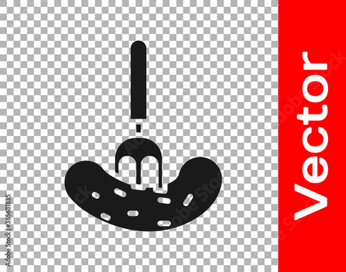 Black Pickled cucumber on a fork icon isolated on transparent background. Vector Illustration.