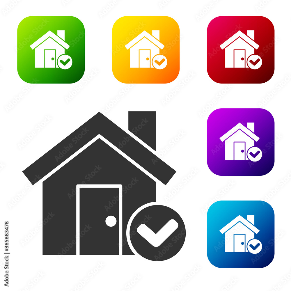 Black House with check mark icon isolated on white background. Real ...
