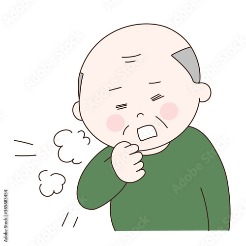 Elderly man coughing terribly. Vector illustration isolated on white background.