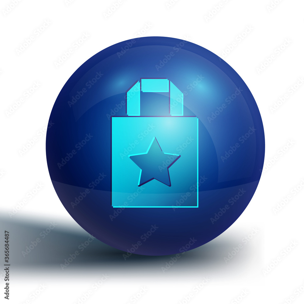 Blue Paper shopping bag icon isolated on white background. Package sign. Blue circle button. Vector Illustration. Blue Paper shopping bag icon isolated on white background. Package sign. Blue circle button. Vector Illustration.