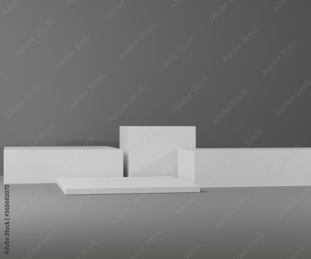 Mockup podium for product presentation, winner podium, multiple white block stage blue background, 3d render, 3d illustration Mockup podium for product presentation, winner podium, multiple white block stage blue background, 3d render, 3d illustration