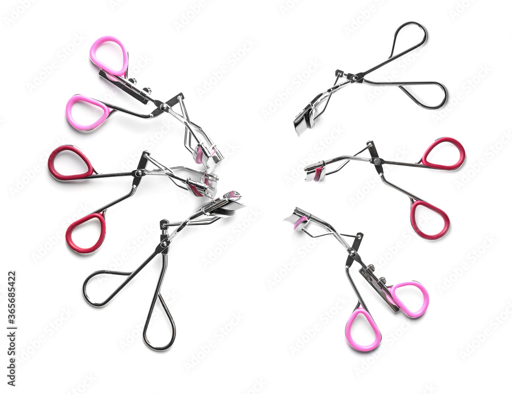 Set of eyelash curlers on white background Set of eyelash curlers on white background
