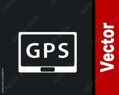 White Gps device with map icon isolated on black background. Vector Illustration.