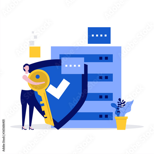 Cyber security vector illustration concept with characters. Data security, protected access control, privacy data protection. Modern flat style for landing page, web banner, infographics, hero images