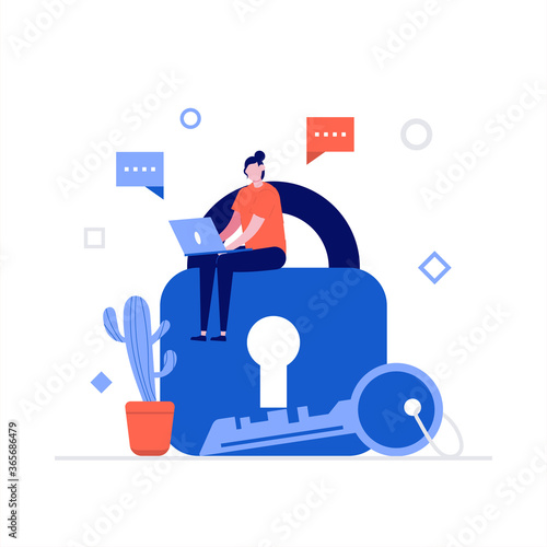 Cyber security vector illustration concept with characters. Data security, protected access control, privacy data protection. Modern flat style for landing page, web banner, infographics, hero images photo