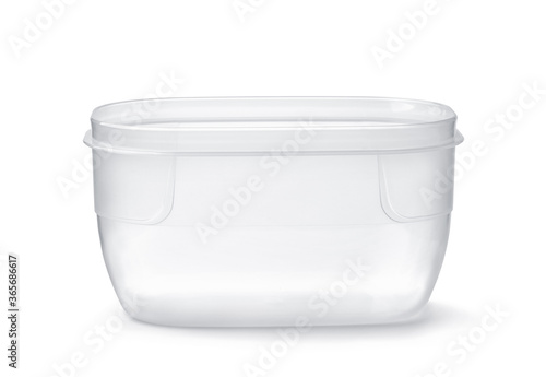 Front view of open transparent plastic food container
