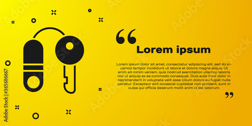 Black House with key icon isolated on yellow background. The concept of the house turnkey. Vector Illustration.