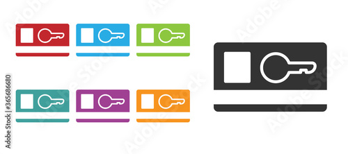 Black Key card icon isolated on white background. Set icons colorful. Vector Illustration.