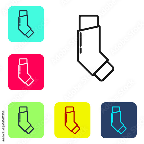 Black line Inhaler icon isolated on white background. Breather for cough relief, inhalation, allergic patient. Set icons in color square buttons. Vector Illustration.