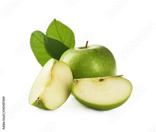 Fresh juicy green apples isolated on white