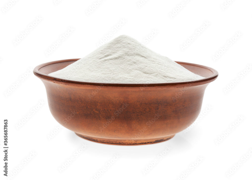 Bowl of baking soda isolated on white Bowl of baking soda isolated on white