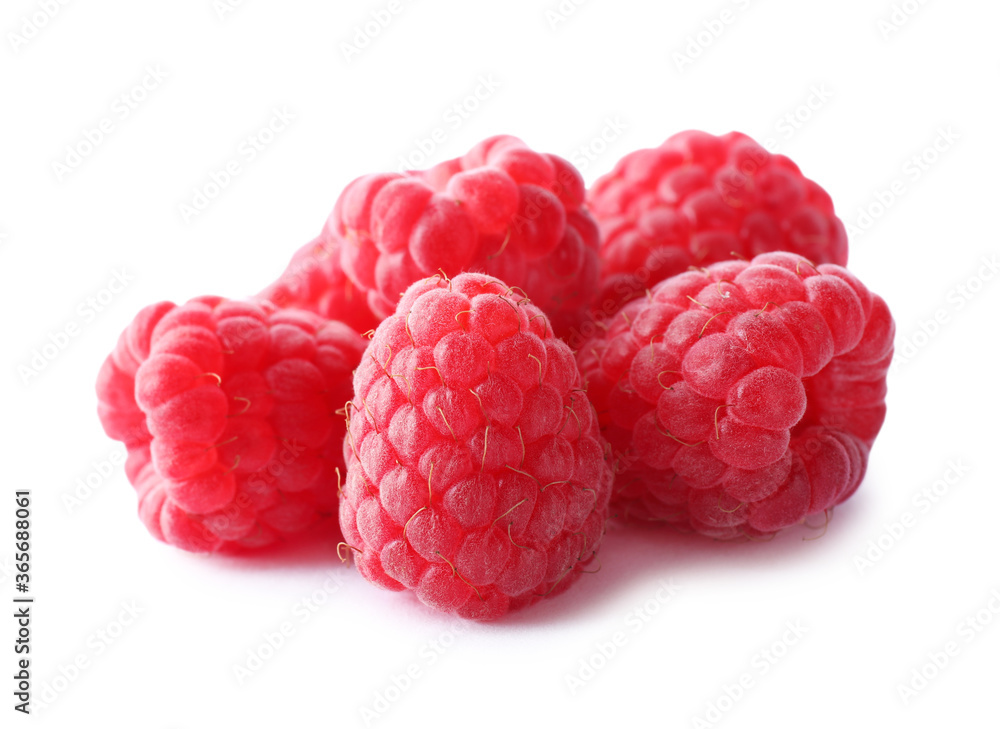 Pile of fresh ripe raspberries isolated on white Pile of fresh ripe raspberries isolated on white