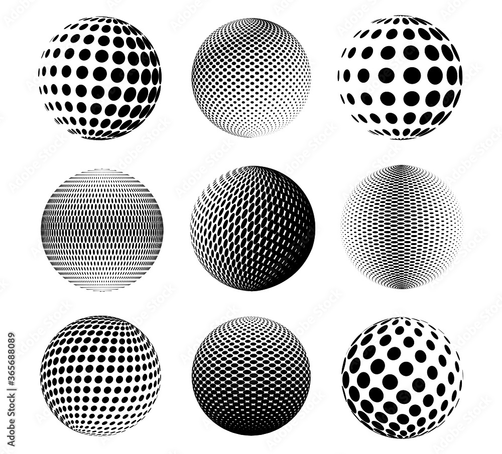 Set of halftone dots sphere Set of halftone dots sphere