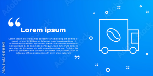 White line Coffee street truck machine icon isolated on blue background. Delivery coffee. Vector Illustration.